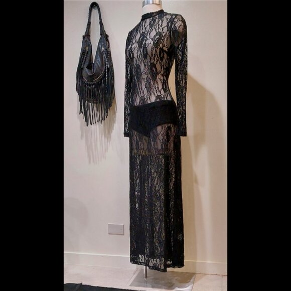 Vintage Black Lace Maxi Dress - Picture 3 of 7